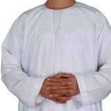 Herren Weiß Muslimischer Jubba Thobe | Langarm Rundhals Islamischer Kaftan