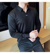 Herren hochelastisches V-Ausschnitt-POLO-Shirt – Nahtloses Langarm-T-Shirt ohne Spuren