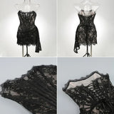 Women’s Sexy Strapless Lace Mini Dress – Sheer Patchwork High Waist Evening & Party Dress
