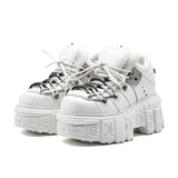 Women’s White Gothic Platform Punk Lace-Up Metal Decor Rock Boots