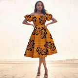 Afrikanisches Ankara-Print Midikleid für Damen | Kurzärmliges Kleid mit hoher Taille