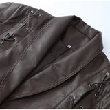 Vintage Damen Lederjacke – Gepolsterte Schulter Hohe Taille Ledermantel mit Gürtel