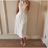 Women’s Elegant Sleeveless Long Dress – Slim Fit Solid O-Neck Maxi