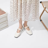 Women’s Genuine Leather Mary Jane Shoes – Square Toe Ballet Flats