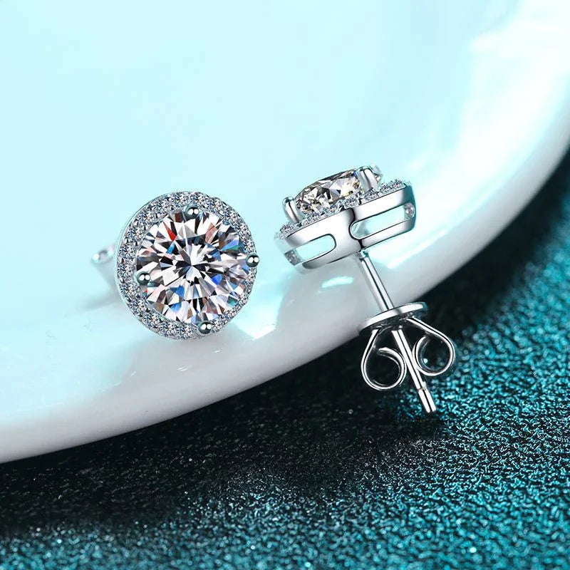 S925 Sterling-Silber Moissanit Ohrstecker für Frauen – 18K Weißgold plattierte Labor-Zucht-Diamant-Ohrringe