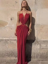Women’s Sexy Cutout Waist Spaghetti Strap Maxi Dress