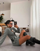 Damen-Zweiteiler, Strick-Shorts-Set – sexy High-Waist Vintage-Jumpsuit-Stil
