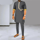 Herren Dashiki besticktes Kurzarmhemd und Ankara-Hosen-Set