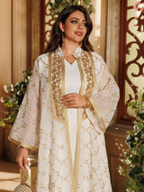 Muslim Women’s 2-Piece Abaya Set | Embroidered Open Cardigan with Inner Dress