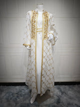 Muslim Women’s 2-Piece Abaya Set | Embroidered Open Cardigan with Inner Dress