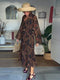 Women’s Casual Floral Printed Scarf Neck Dress – Elegant Long Sleeve Maxi Dress