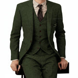 Herren 3-teiliger Tweed-Anzug – Slim Fit Business-Anzug, Gentleman Hochzeitsanzug Blazer, Weste & Hose