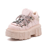 Women’s Pink Retro Punk Metal Decor Platform Ankle Boots