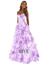 Elegantes A-Linien-Blumen-Abschlussballkleid | Bodenlanges plissiertes Abendkleid