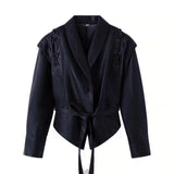 Vintage Damen Lederjacke – Gepolsterte Schulter Hohe Taille Ledermantel mit Gürtel