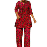 The "Kente Luxe" Co-ord: African Print Vibrant V-Neck Shirt & Tailored Pants Set