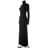 Fall Winter Turtleneck Maxi Dress – Elegant Long Sleeve Black Bodycon