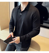 Herren Herbst Fake 2-teiliger Strick-Cardigan – nahtloser Hemdkragen, gespleißter Pullover