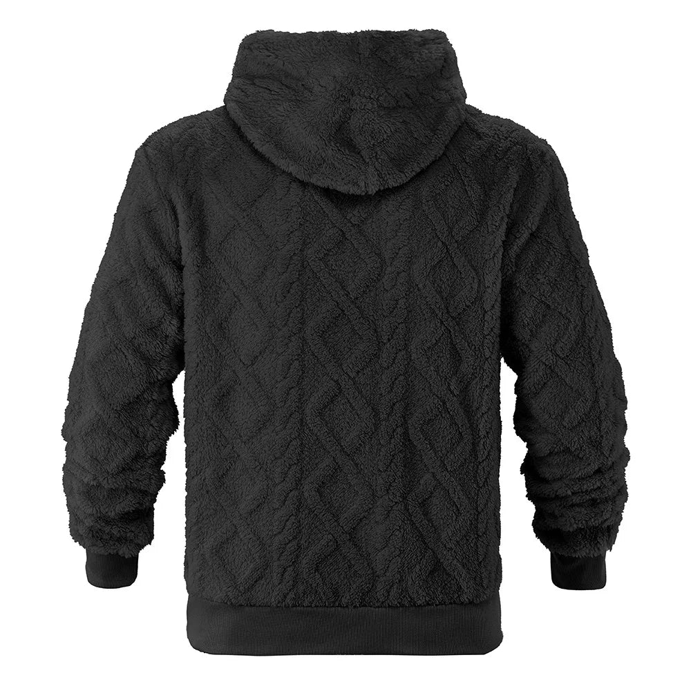 Herren Jacquard-Kapuzenpullover – Doppelseitiger Samt-Thermo-Pullover