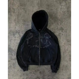 Men's Y2K Goth Zip-Up Hoodie – Gothic Pattern Graphic Sweatshirt – Harajuku Hip Hop Streetwear
