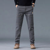 Koreanische Slim Fit Jeans | Bequeme gerade Jeans aus Denim für Herren in Grau