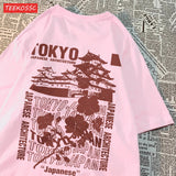 Damen Oversized Baumwoll-Top im japanischen Streetwear-Stil mit Blumenmuster