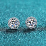 S925 Sterling Silver Moissanite Stud Earrings for Women – 18K White Gold Plated Lab Created Diamond Earrings