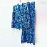 Women's Velvet Leopard Suit Set – 2-Piece Slim Fit Animal Print Tuxedo – Luxury One-Button Blazer & Flare Pants Set