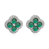 18K Gold Plated Flower Stud Earrings - Sparkling CZ Inlaid Multi-Color 4-Leaf Clover Earrings