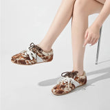 Women’s Genuine Leather & Horse Hair Sneakers – Luxury Lace-Up Flat Shoes