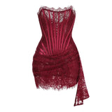 Women’s Sexy Strapless Lace Mini Dress – Sheer Patchwork High Waist Evening & Party Dress
