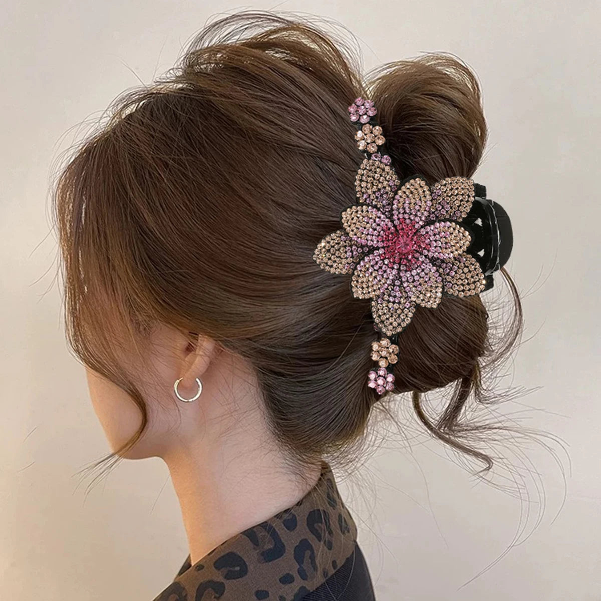 The "Glimmer Bloom" Hair Claw Stunning Rhinestone Floral Clip