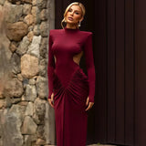 Sexy rückenfreies Rollkragen-Maxikleid – Damen Abendkleid Langarm Party