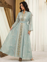 Abaya-Kleid für Damen mit Netz und Pailletten | Elegantes besticktes Eid-Partykleid