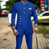African Slim Fit Men Double Breasted Embroidery Blazer & Matching Pants Set