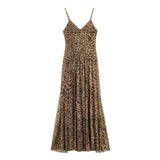 Women’s Vintage Leopard Print Sling Maxi Dress