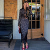 Women’s 2-Piece Vintage Dress Set – Lace-Up Print Blouse & Lace Midi Skirt Set