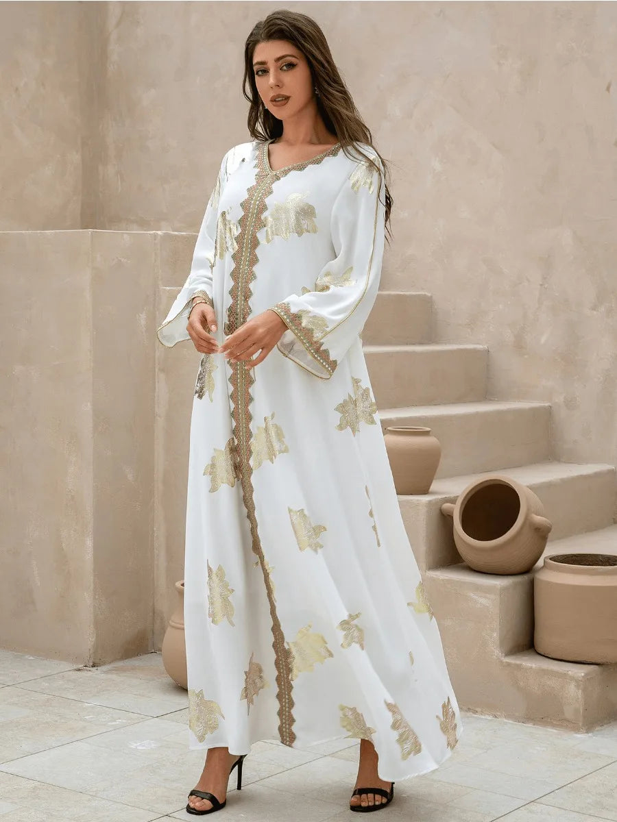 Premium V-Neck Heritage Dress | Sophisticated Button-Detail Abaya Silhouette
