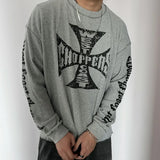 Men’s Vintage Sanskrit Logo Print Tee – Oversized Long Sleeve Hip Hop T-Shirt