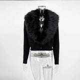 Eleganter Kunstpelzmantel für Damen – Warme, gepolsterte, schmal geschnittene Strickjacke, langärmelige Winterjacke mit Kragen