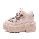 Women’s Pink Retro Punk Metal Decor Platform Ankle Boots