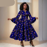 Das Maxi-Kleid "Aura": Kühnes afrikanisches Print-Kleid mit dramatischen ausgestellten Ärmeln
