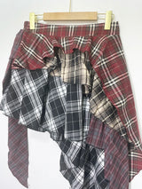Women’s Red Plaid Patchwork A-Line High-Waist Irregular Skirt