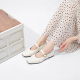 Women’s Genuine Leather Mary Jane Shoes – Square Toe Ballet Flats