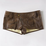 Sexy Low-Waisted Y2K Vintage PU Leather Zip Pockets Super Mini Shorts