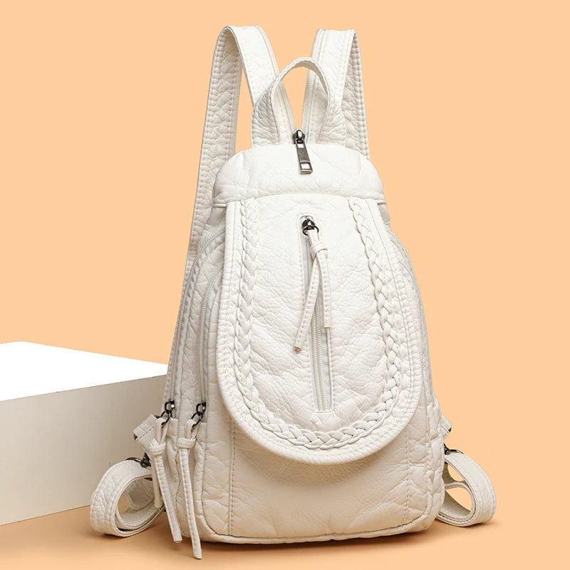 High Quality Soft Leather Small Backpack | Multi-Pocket Women's Shoulder Bag