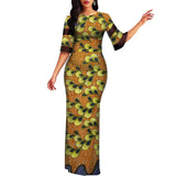 Half Sleeve Women African Dashiki Print Bodycon Maxi Dress