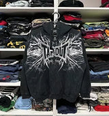 Men's Y2K Goth Zip-Up Hoodie – Gothic Pattern Graphic Sweatshirt – Harajuku Hip Hop Streetwear