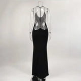 Women’s Gold Ring Halter Backless Maxi Dress