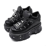 Women Gothic Rock Ankle Boots: 6cm Platform Lace-Up Boots with Metallic Accents